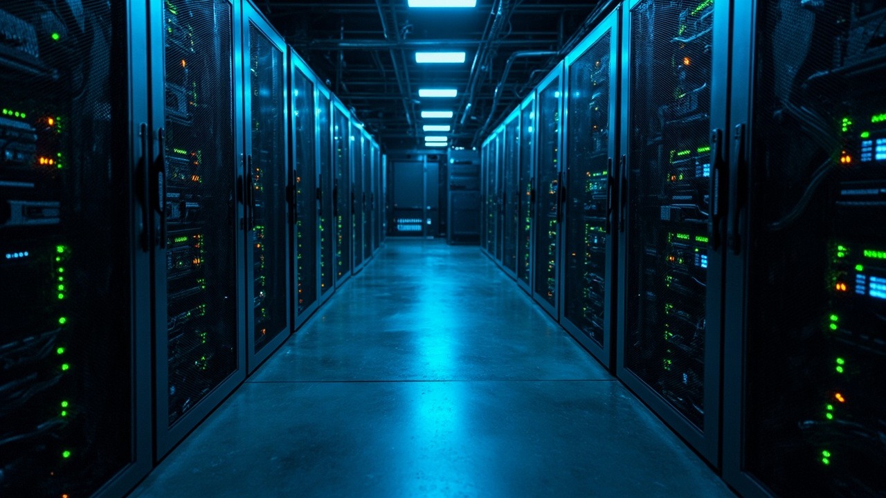 ห้องเซิร์ฟเวอร์เอนเตอร์ไพรส์พร้อมสวิตช์เครือข่ายติดตั้งในตู้แร็ค